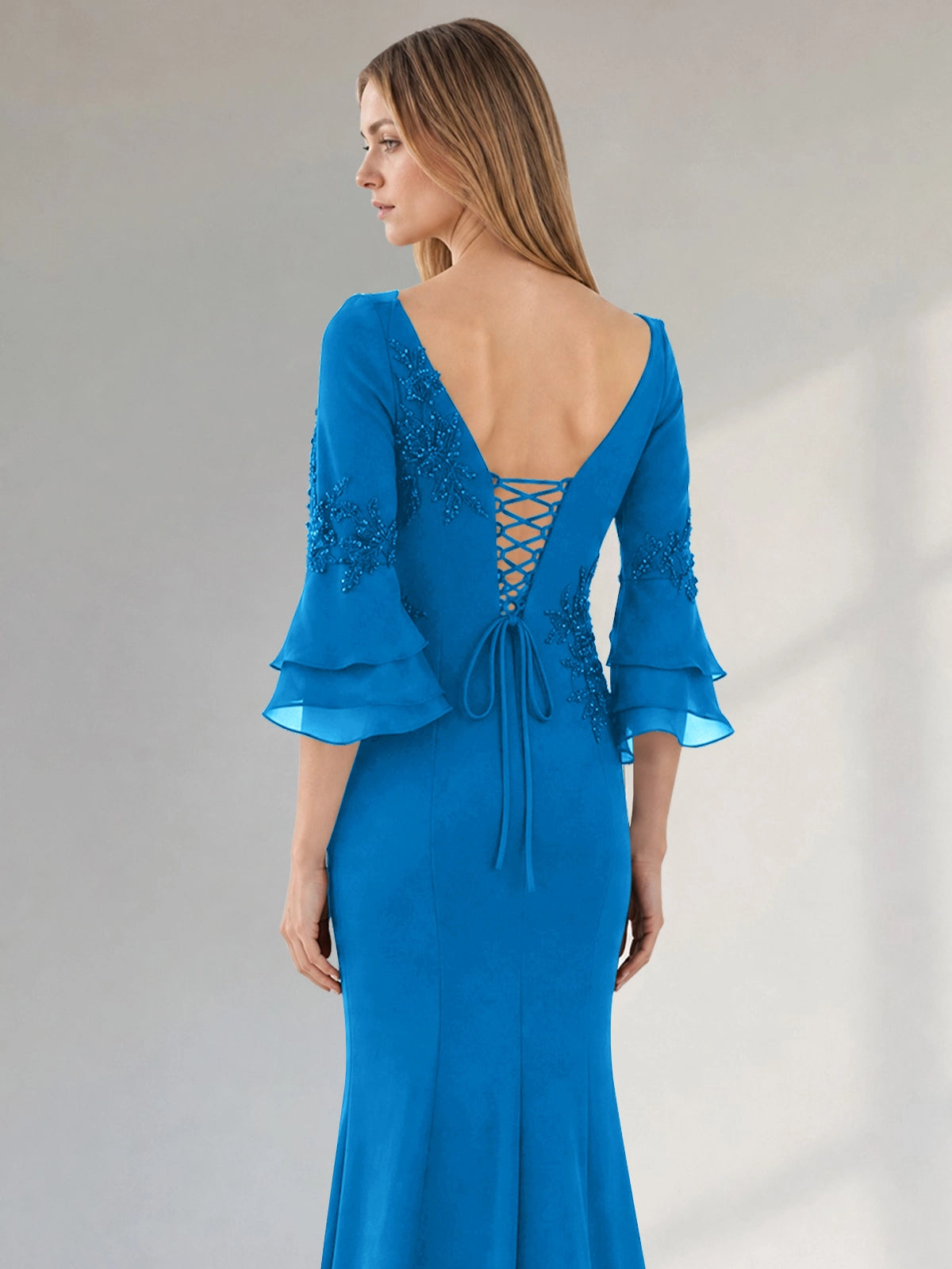 Chiffon Mother of the Bride Dress with 3/4 Sleeves