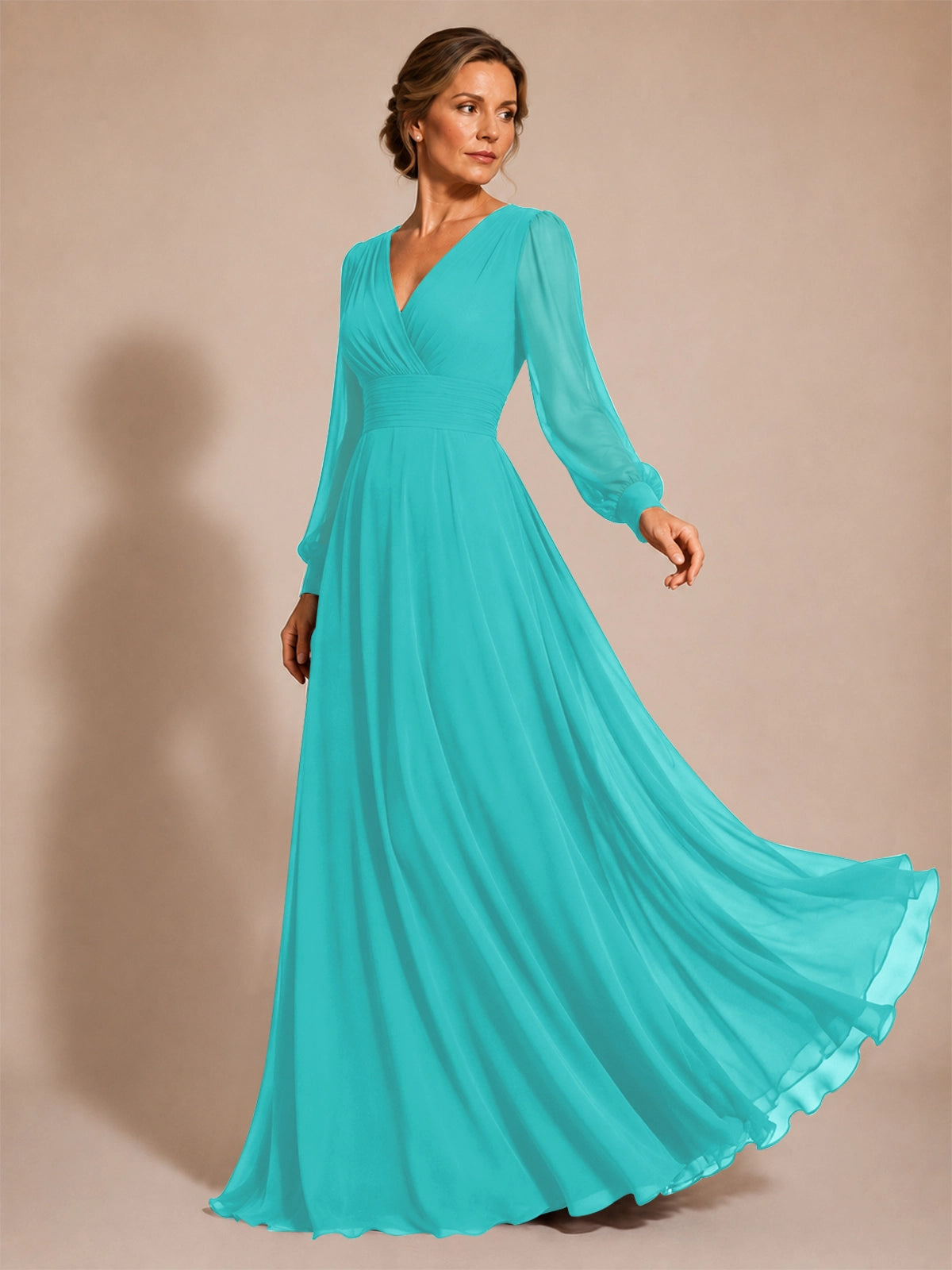 Chiffon Mother of the Bride Dress with Long Sleeves 