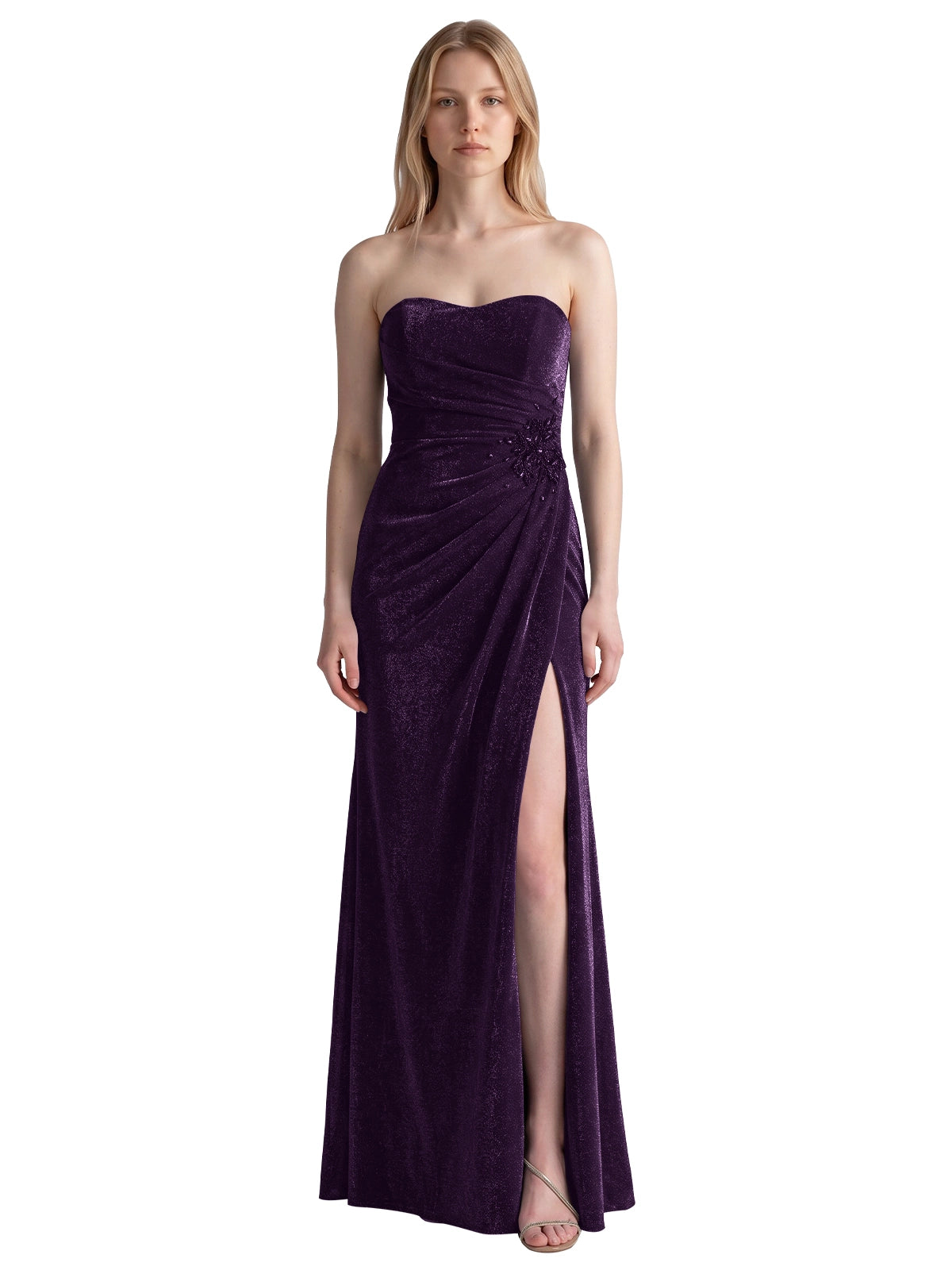 Velvet Prom Dress with Beaded Applique 