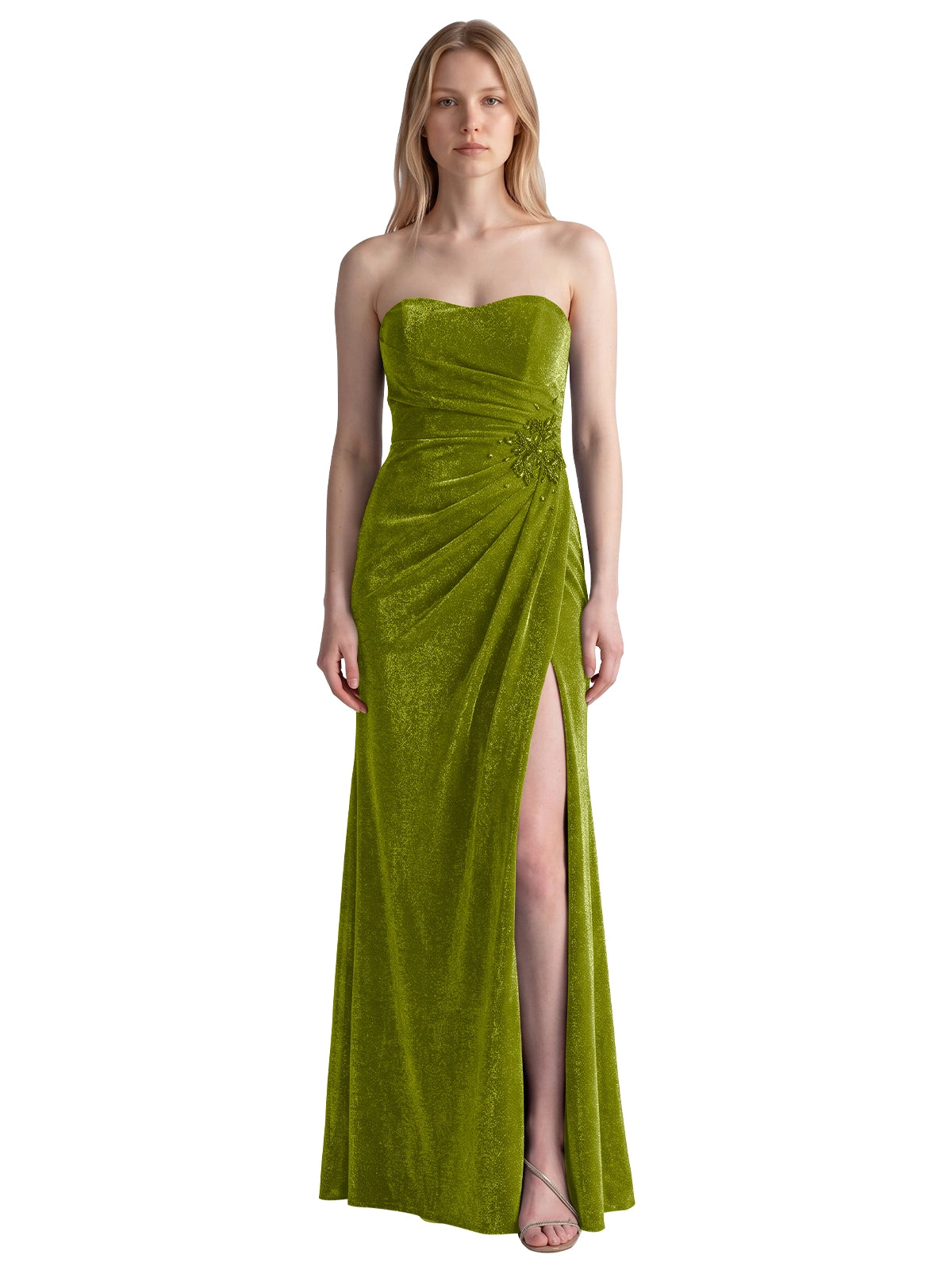 Velvet Prom Dress with Beaded Applique 