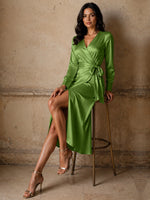 Silk-like Mother of the Bride Dress with Self-Tie Sash 