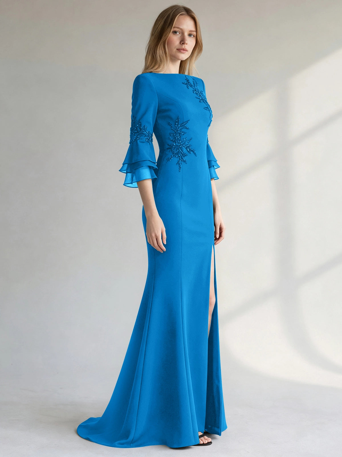 Chiffon Mother of the Bride Dress with 3/4 Sleeves