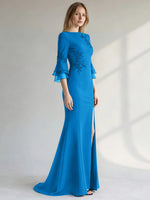 Chiffon Mother of the Bride Dress with 3/4 Sleeves