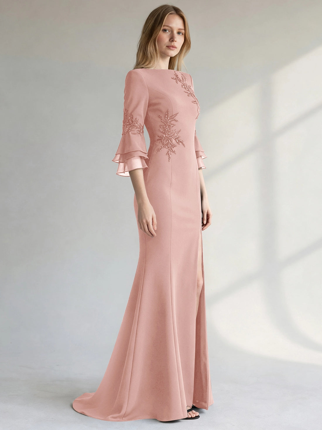 Chiffon Mother of the Bride Dress with 3/4 Sleeves