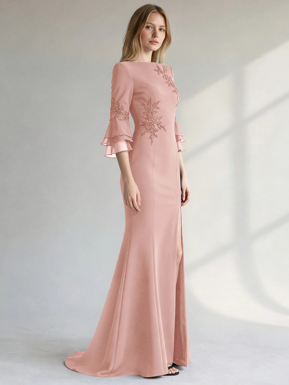 Chiffon Mother of the Bride Dress with 3/4 Sleeves