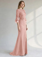 Chiffon Mother of the Bride Dress with 3/4 Sleeves