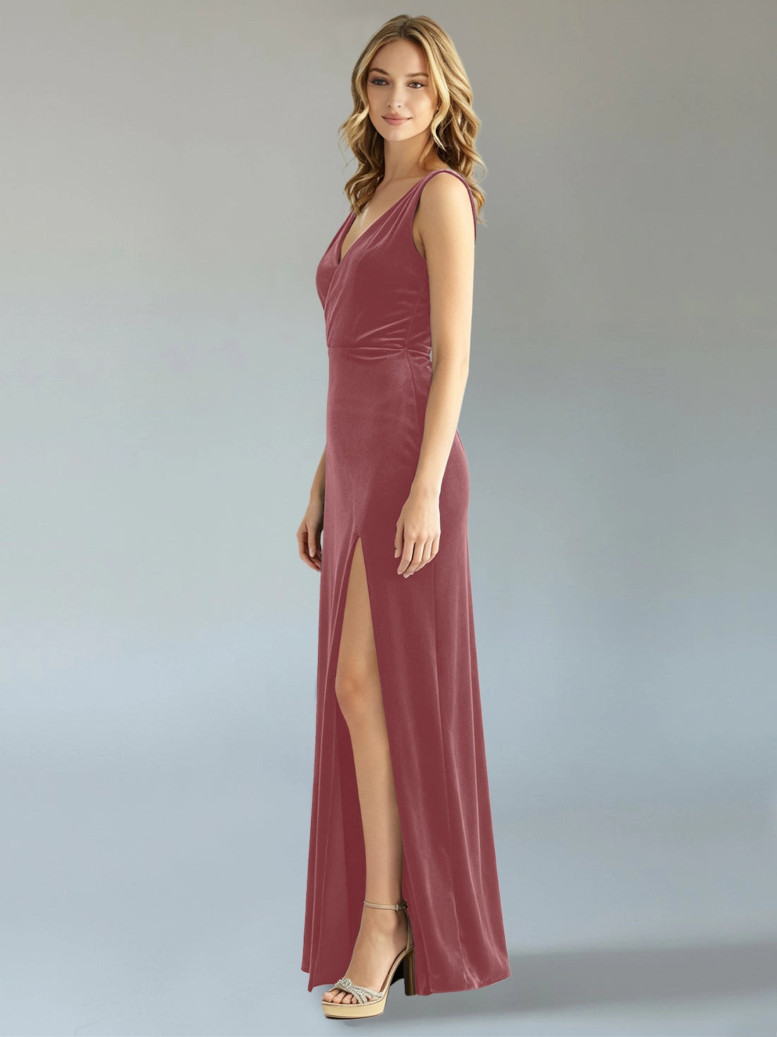 Velvet Bridesmaid Dress with Slit 