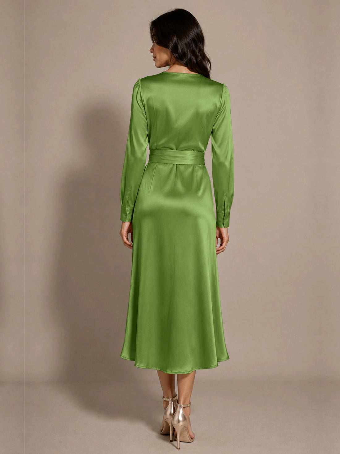 Silk-like Mother of the Bride Dress with Self-Tie Sash 
