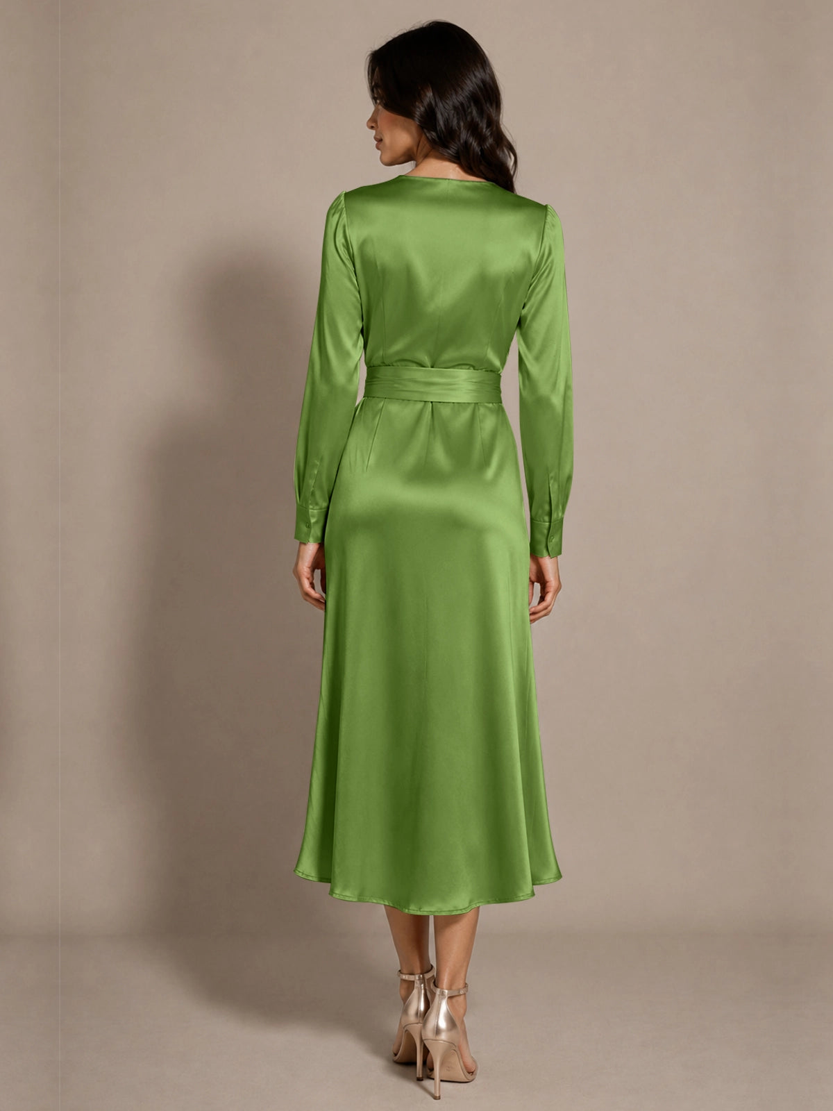 Silk-like Mother of the Bride Dress with Self-Tie Sash 