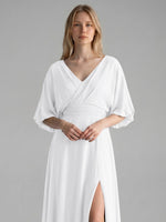 V-neck Slit Ruched Mother Dress 