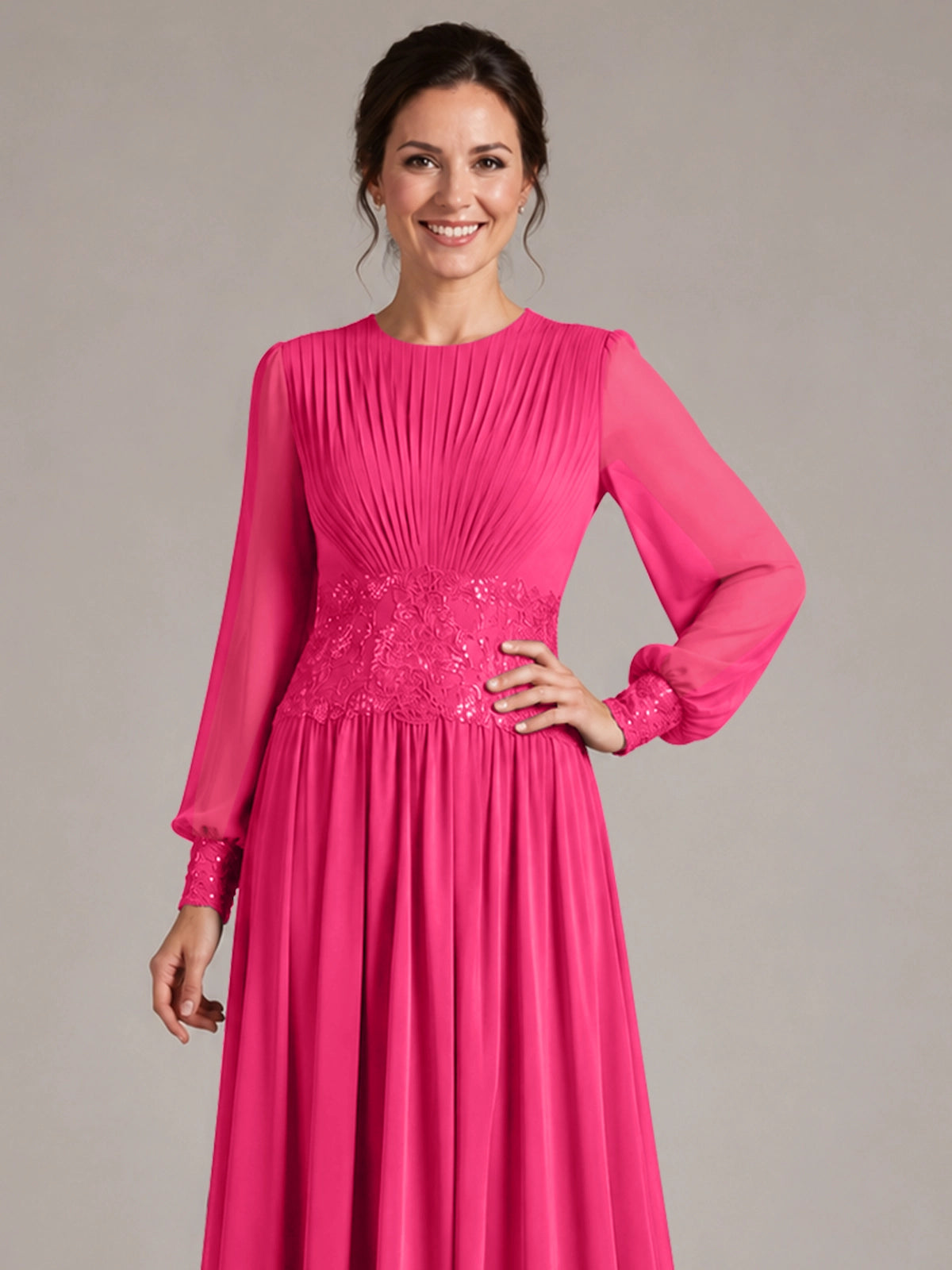 Chiffon Mother of the Bride Dress with Jewel Neckline 