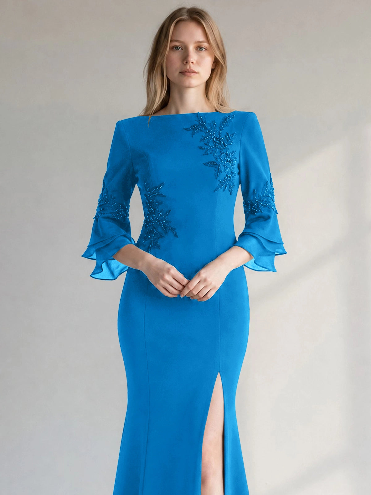 Chiffon Mother of the Bride Dress with 3/4 Sleeves