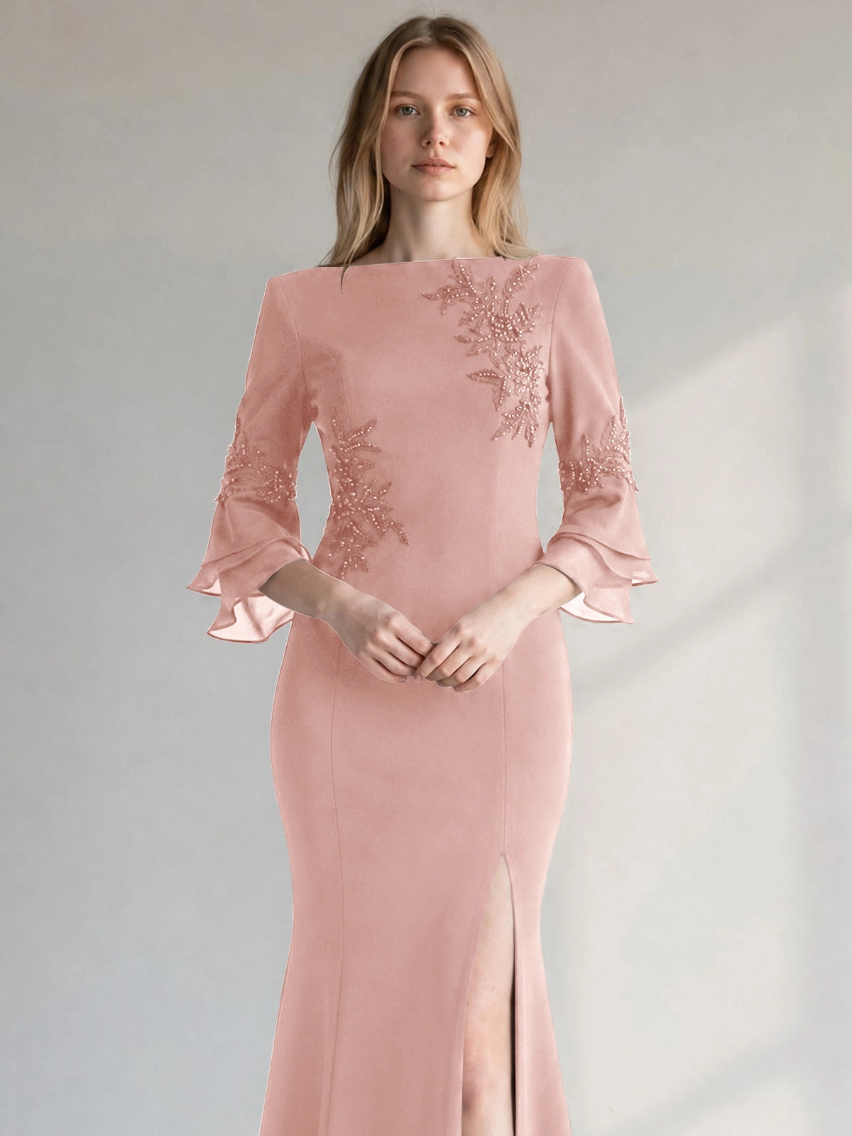 Chiffon Mother of the Bride Dress with 3/4 Sleeves