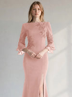 Chiffon Mother of the Bride Dress with 3/4 Sleeves