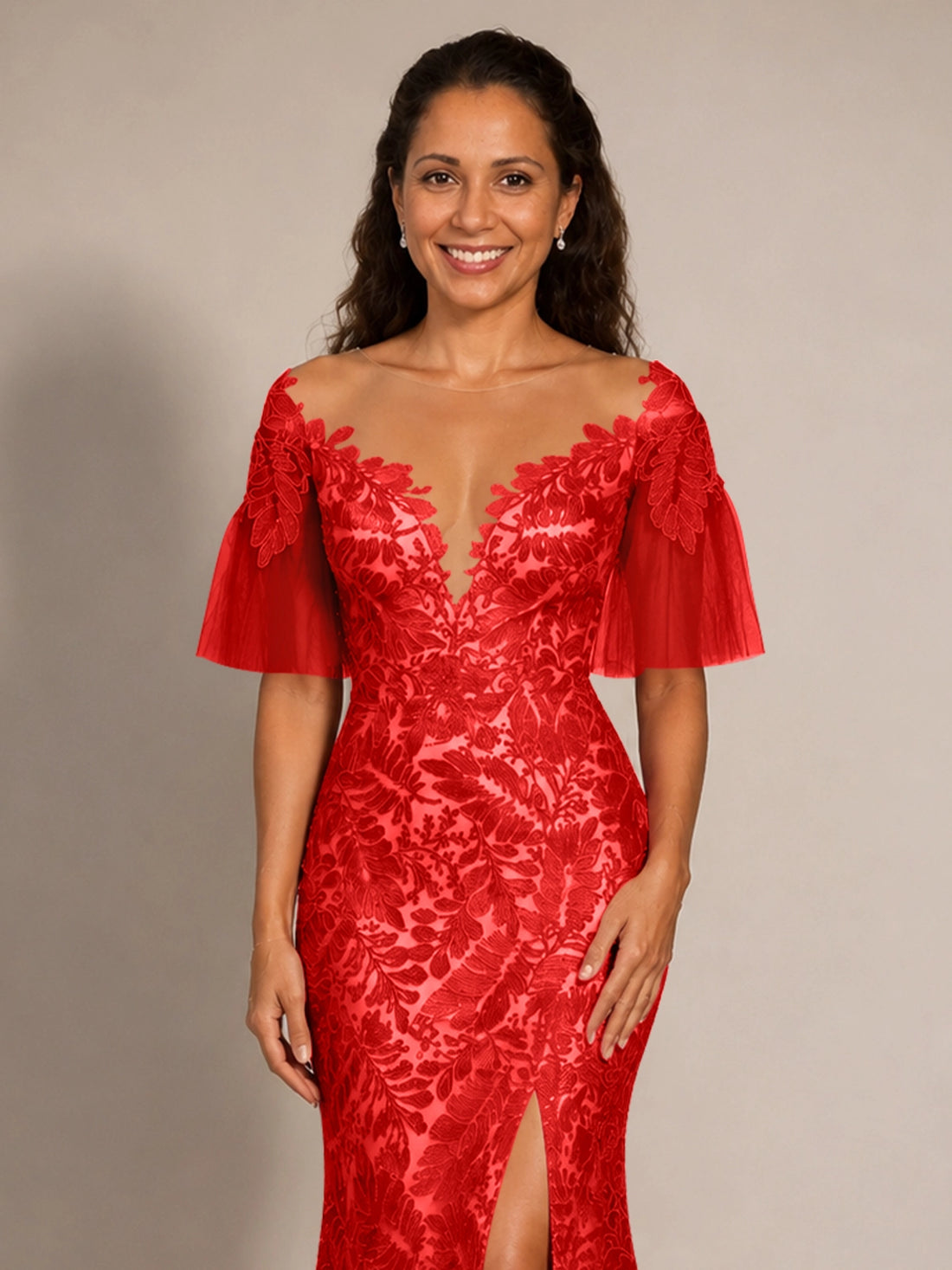 Mermaid Mother of the Bride Dress with V-neck 