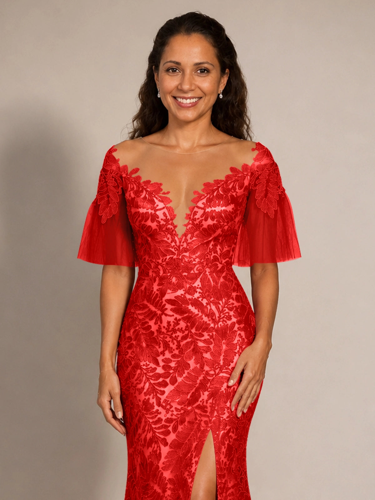Mermaid Mother of the Bride Dress with V-neck 
