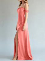 Off-the-Shoulder Slit Bridesmaid Dress 