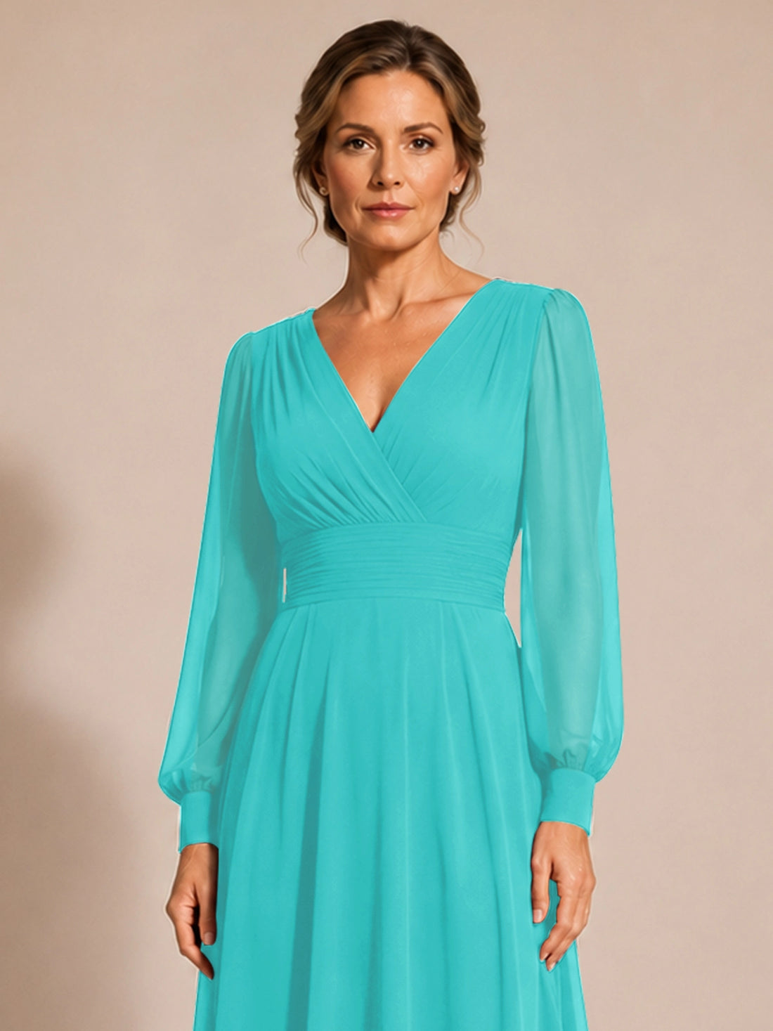Chiffon Mother of the Bride Dress with Long Sleeves 