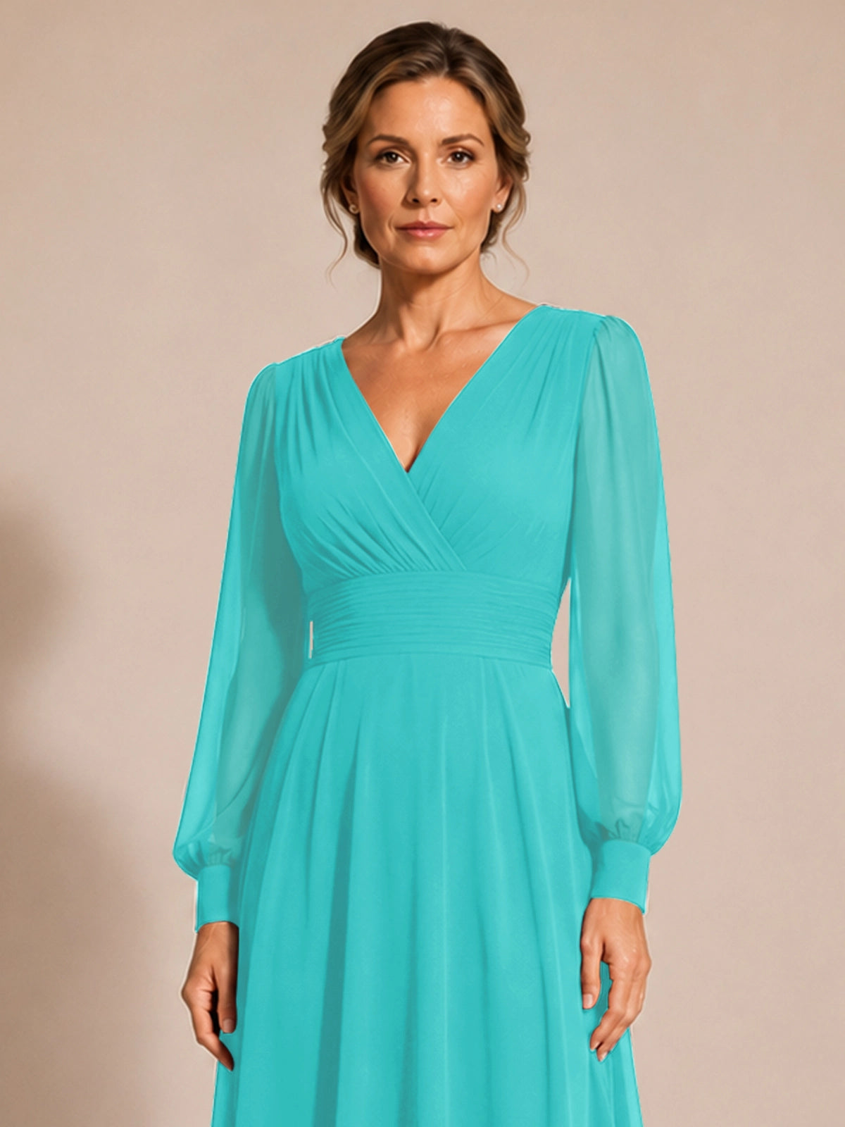 Chiffon Mother of the Bride Dress with Long Sleeves 