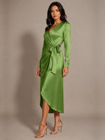 Silk-like Mother of the Bride Dress with Self-Tie Sash 
