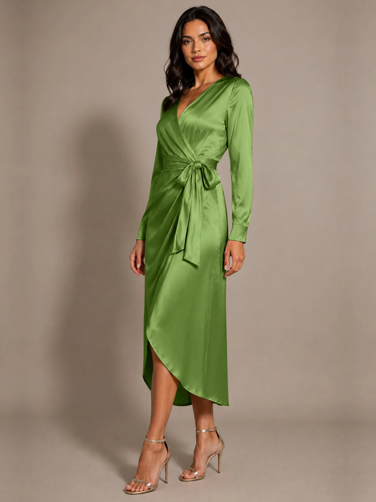 Silk-like Mother of the Bride Dress with Self-Tie Sash 