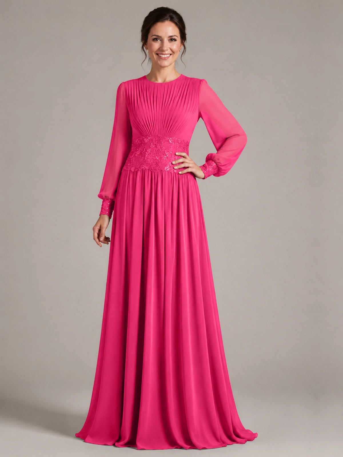 Chiffon Mother of the Bride Dress with Jewel Neckline 