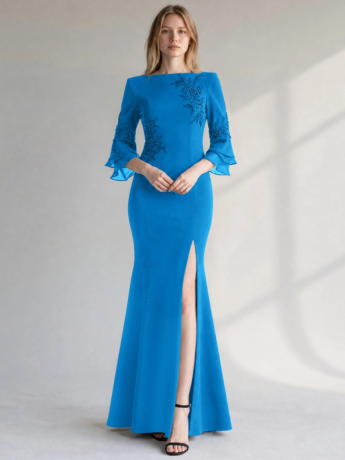 Chiffon Mother of the Bride Dress with 3/4 Sleeves