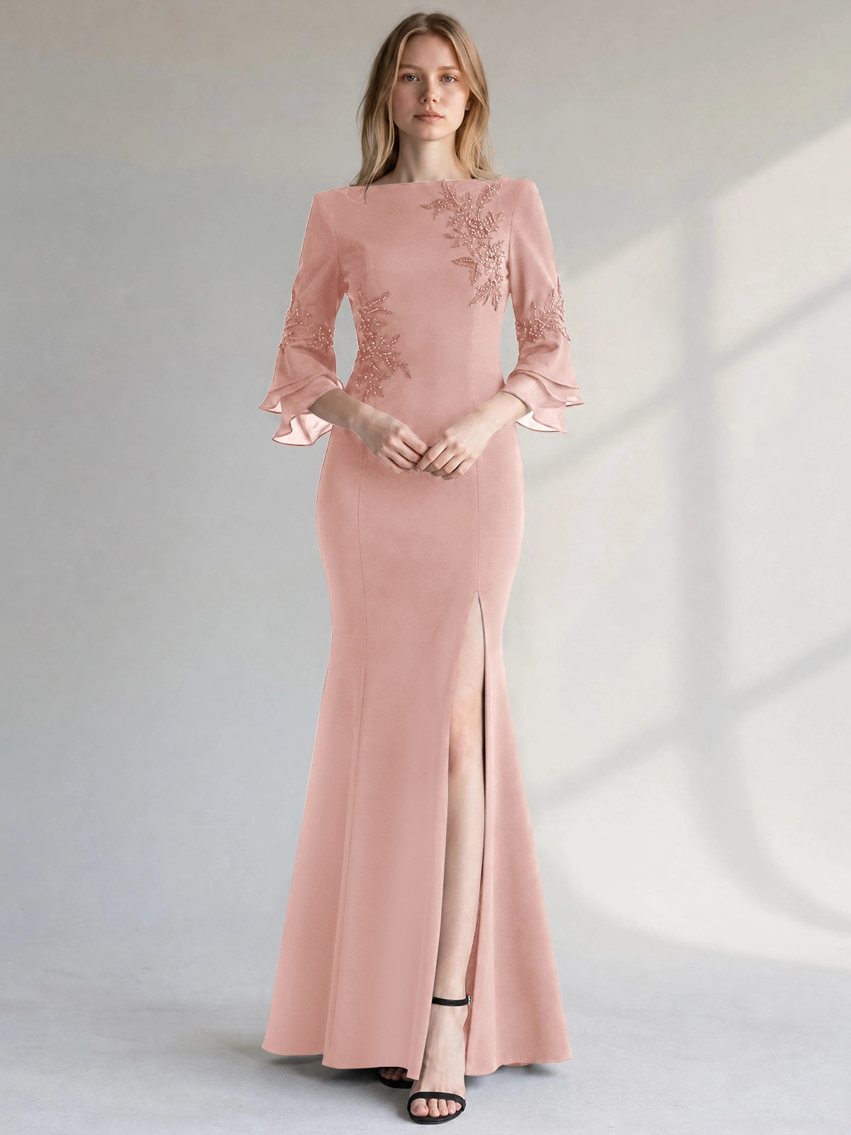 Chiffon Mother of the Bride Dress with 3/4 Sleeves