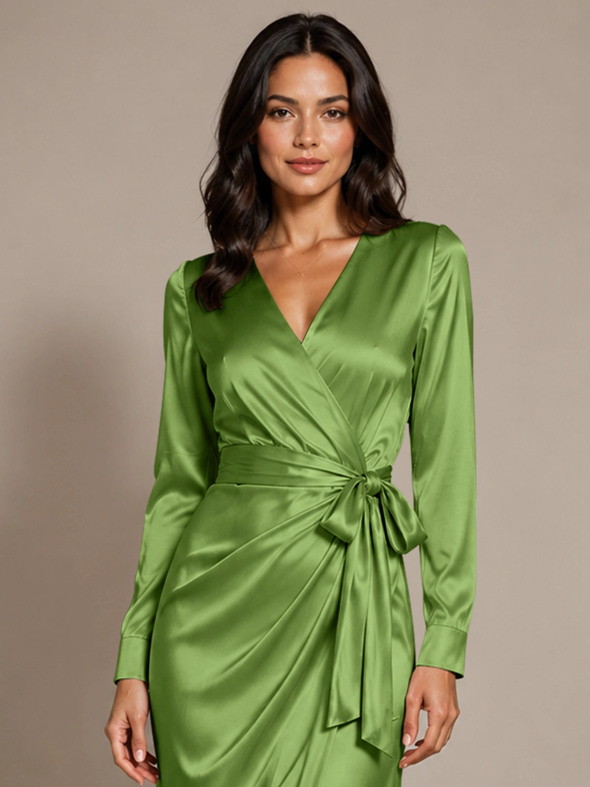 Silk-like Mother of the Bride Dress with Self-Tie Sash 