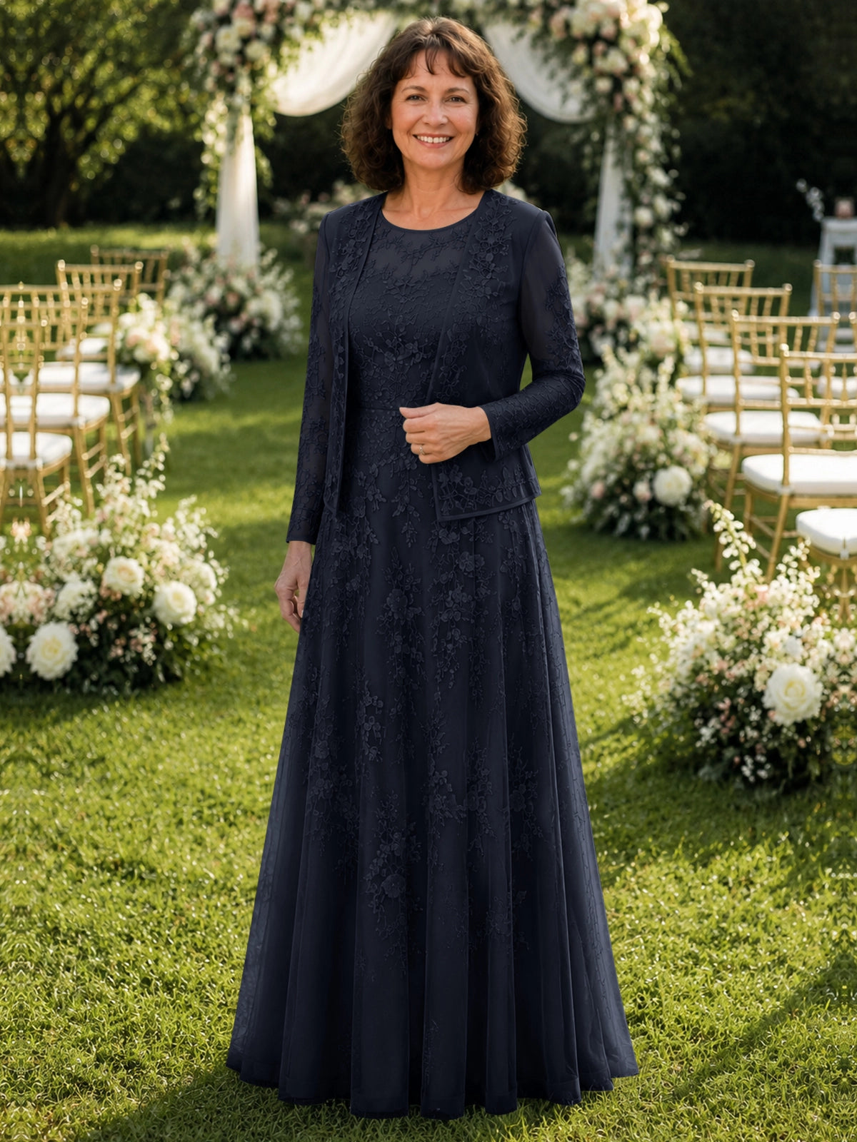 A-line Mother of the Bride Dress with Lace 