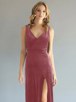 Velvet Bridesmaid Dress with Slit 