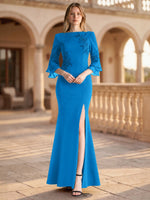 Chiffon Mother of the Bride Dress with 3/4 Sleeves