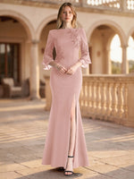 Chiffon Mother of the Bride Dress with 3/4 Sleeves