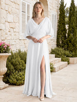 V-neck Slit Ruched Mother Dress 