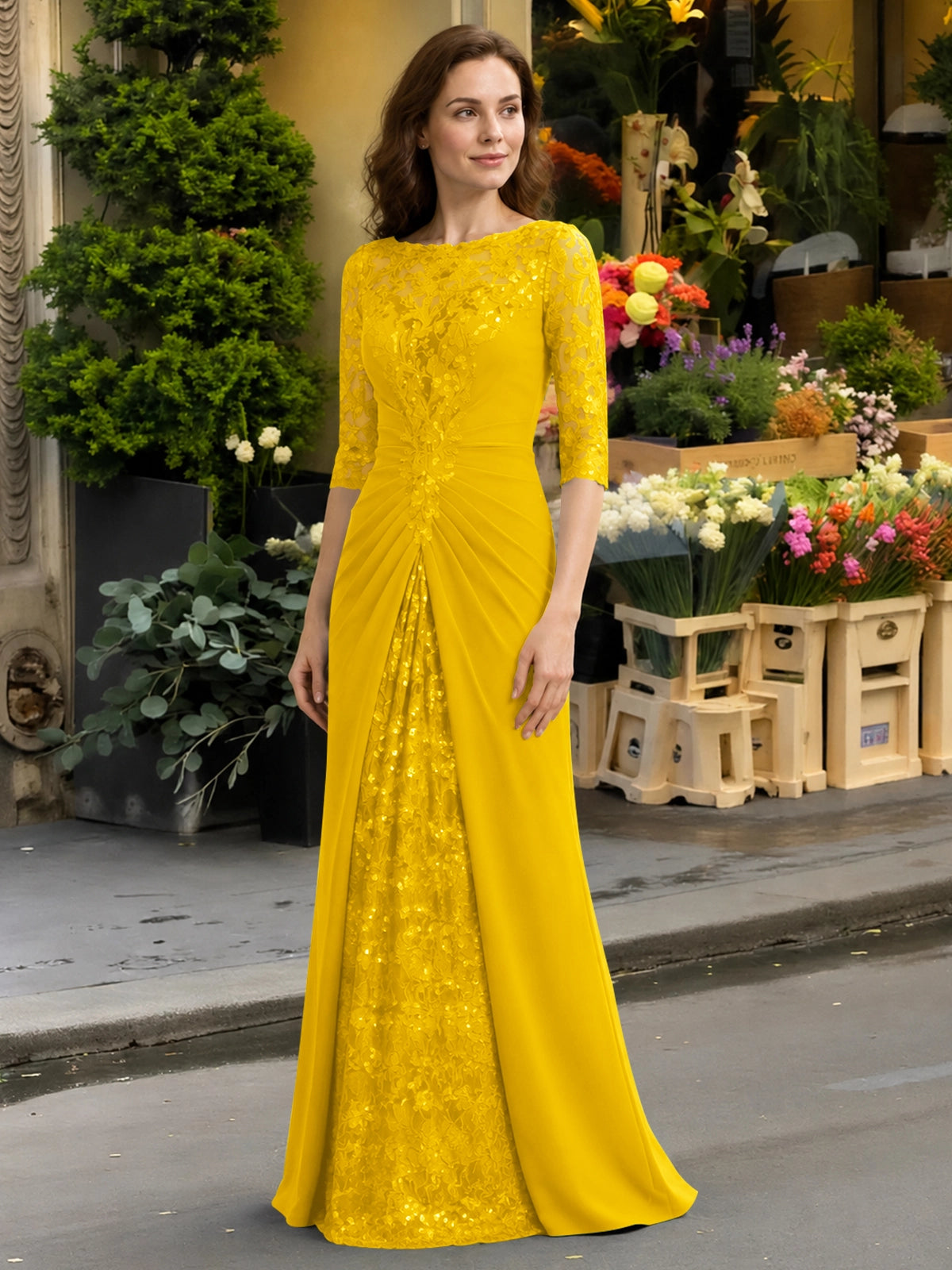 Lace Mother of the Bride Dress with Applique 
