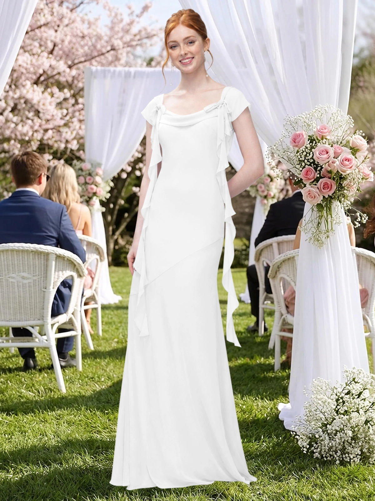 Flowy Ruffle Sheath Bridesmaid Dress 