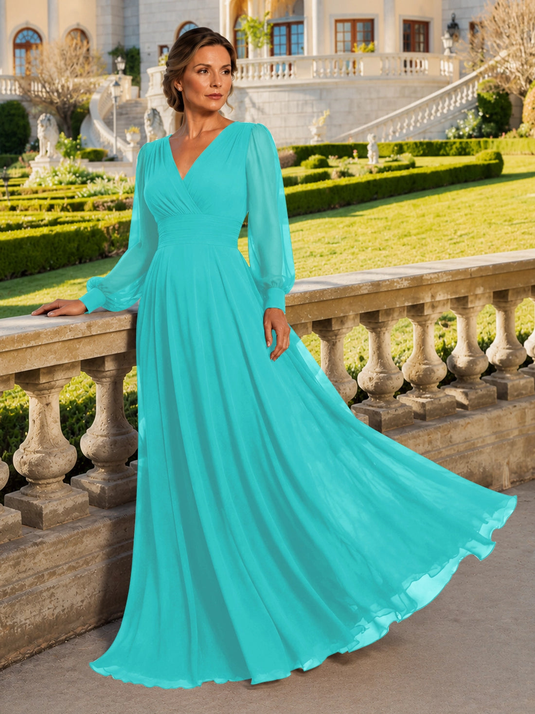 Chiffon Mother of the Bride Dress with Long Sleeves 