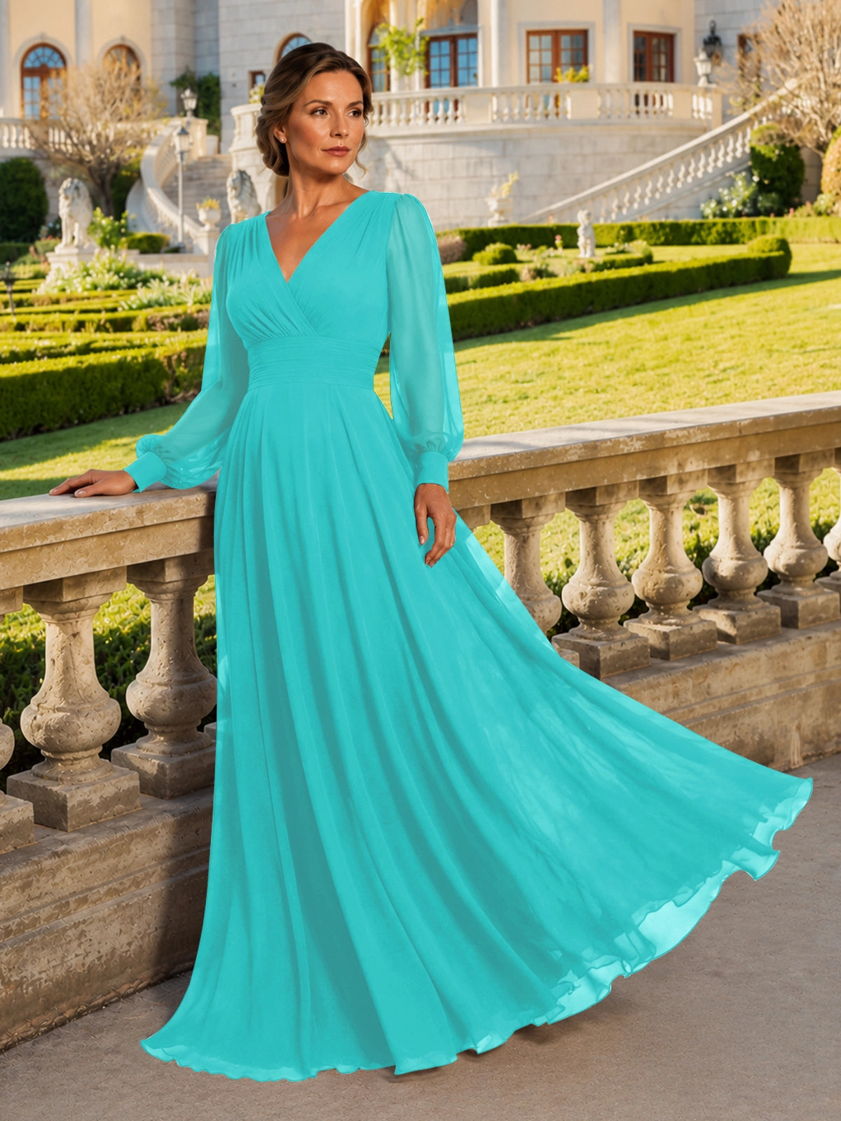 Chiffon Mother of the Bride Dress with Long Sleeves 