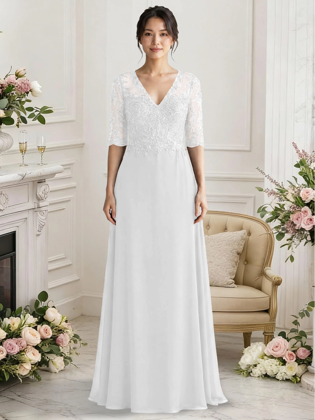 Lace Mother of the Bride Dress with Half Sleeves