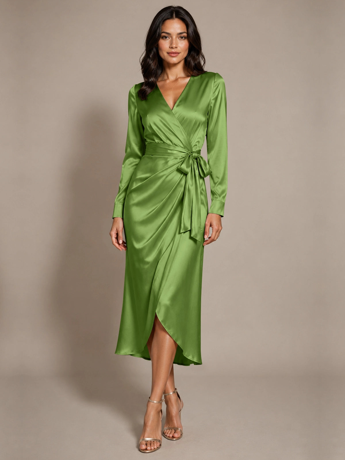 Silk-like Mother of the Bride Dress with Self-Tie Sash 
