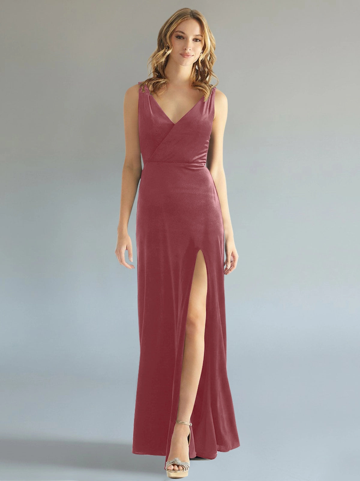 Velvet Bridesmaid Dress with Slit 