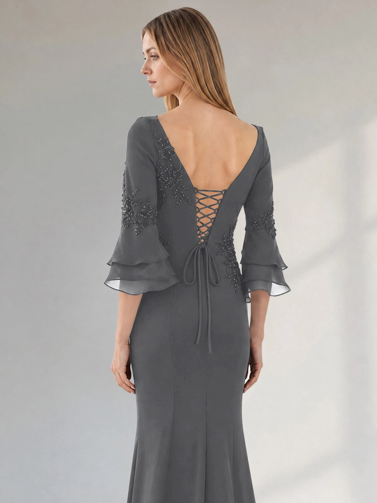 Chiffon Mother of the Bride Dress with 3/4 Sleeves