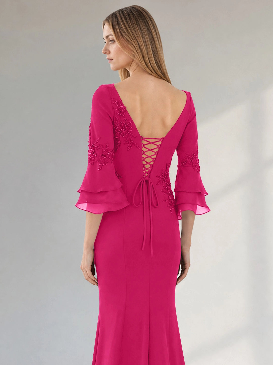 Chiffon Mother of the Bride Dress with 3/4 Sleeves
