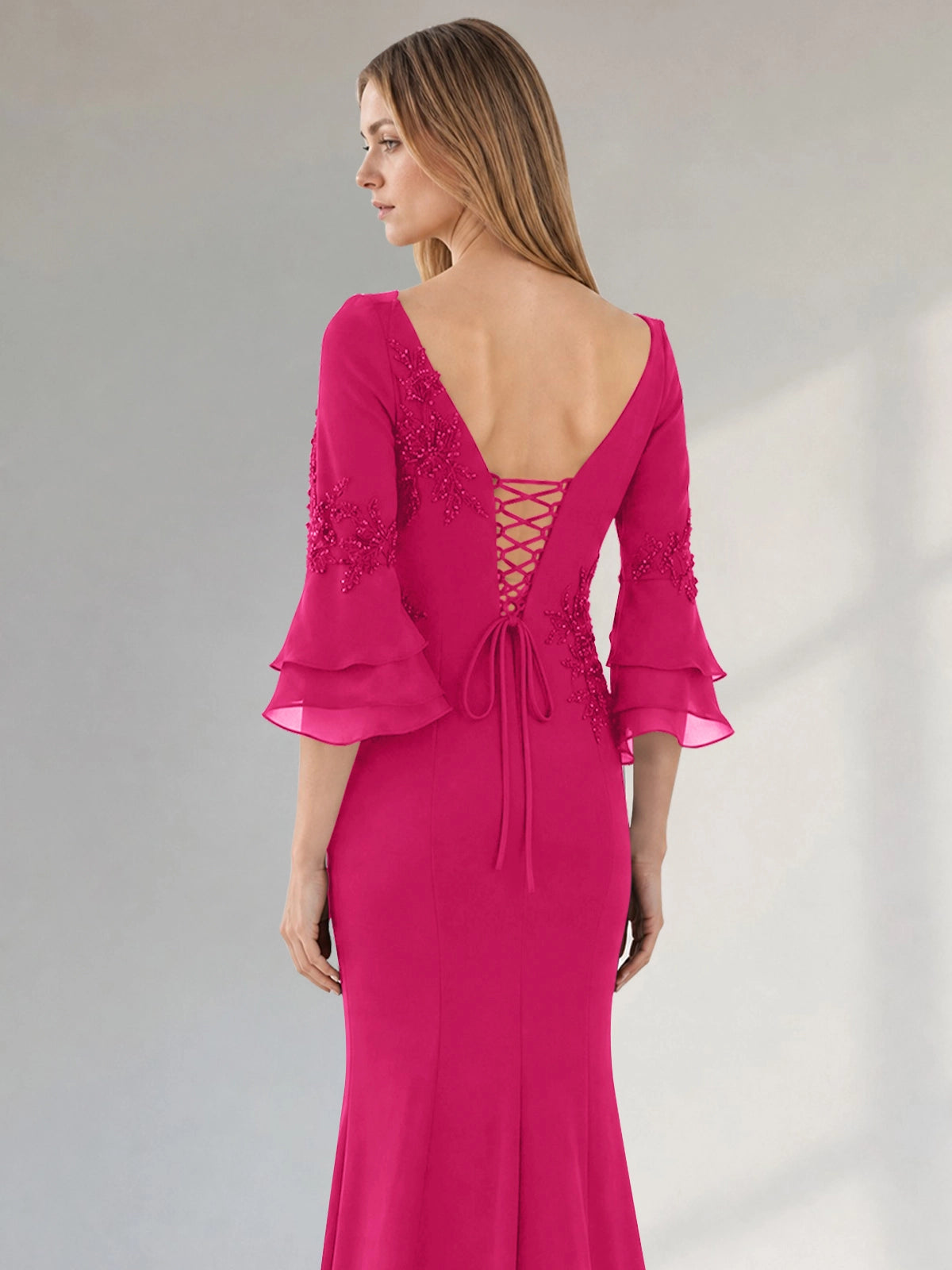 Chiffon Mother of the Bride Dress with 3/4 Sleeves