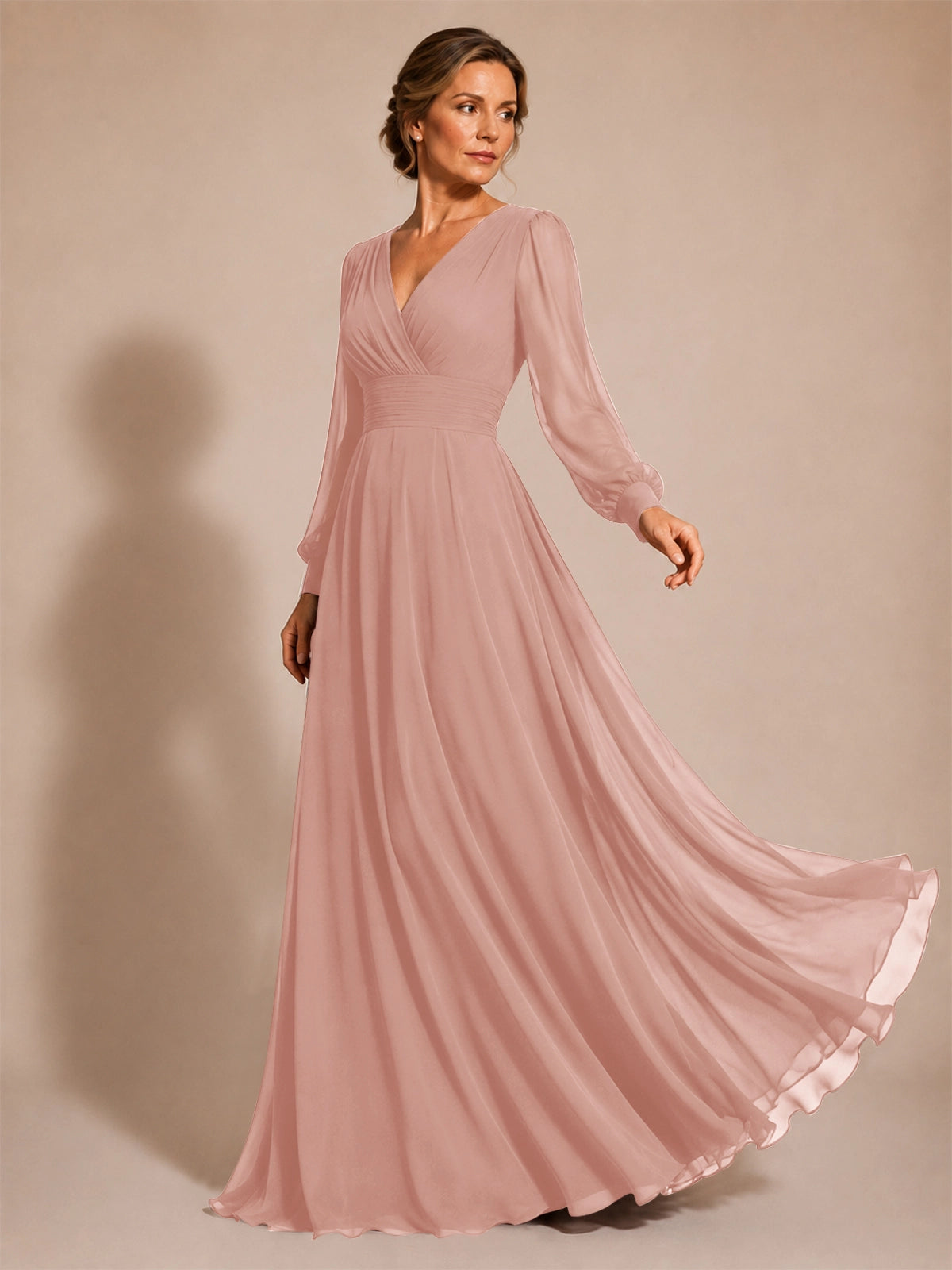 Chiffon Mother of the Bride Dress with Long Sleeves 