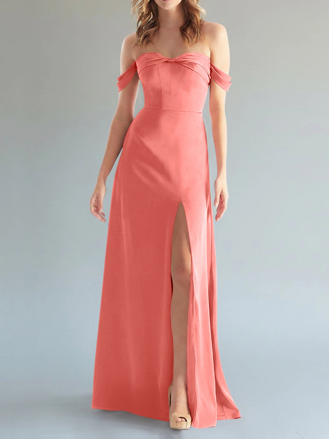 Off-the-Shoulder Slit Bridesmaid Dress 