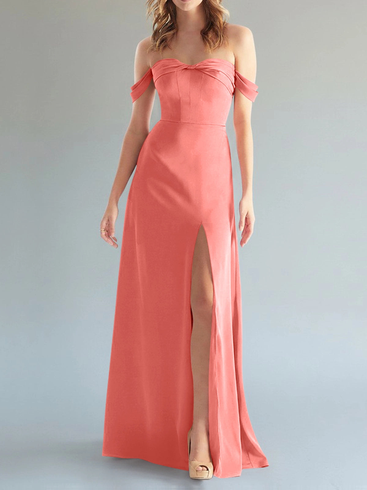 Off-the-Shoulder Slit Bridesmaid Dress 