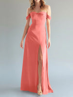 Off-the-Shoulder Slit Bridesmaid Dress 