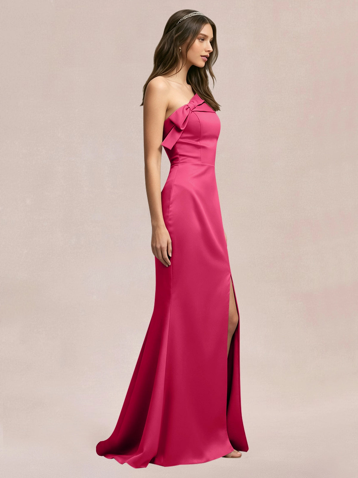 Satin Bow Accent Bridesmaid Dress 