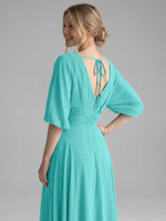 V-neck Slit Ruched Mother Dress 